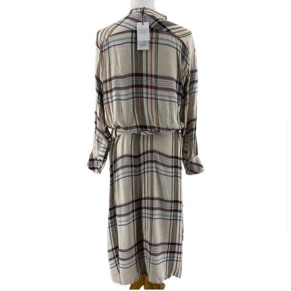 Reiss Cream Lynn Checkered Belted Plaid Long Sleeve Maxi Dress - Picture 5 of 9